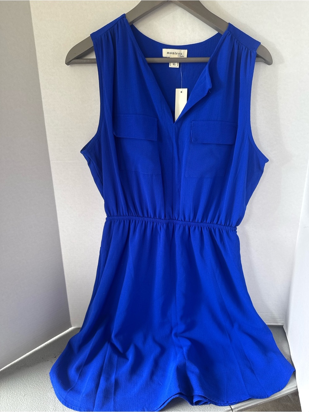 NWT Monteau Sleeveless Elastic-Waist Blue Dress